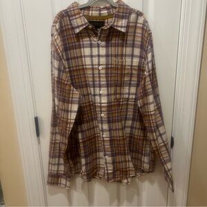 Mens Plaid Casual Button Down Shirt - Purple and Brown